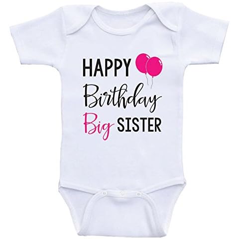 Heart Co Designs Happy Birthday Big Sister - Baby Onepiece Babygrow Romper Bodysuits (3mo-Short Sleeve, Hot Pink Text) Cover