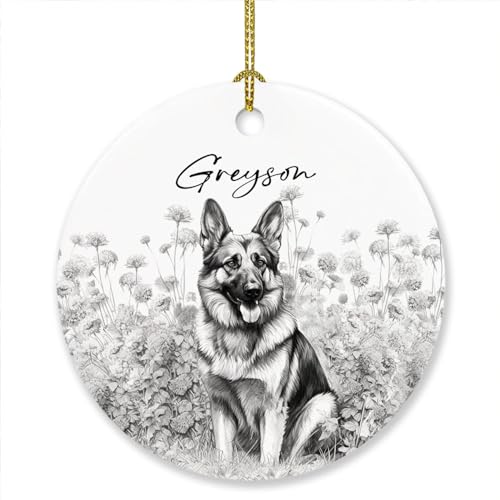 Personalized German Shepherd Dog Christmas Ornament, German Shepherd Drawing Dog Ornament Xmas, Custom Name Dog Pet Pencil Ornament Christmas 2025, German Shepherd Dog Ornaments Gift for Dog Lover