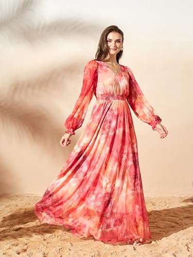 Image of Miss Chase Women's Multicolored-Base-Brown Relaxed Fit Maxi Lurex Chiffon Dress