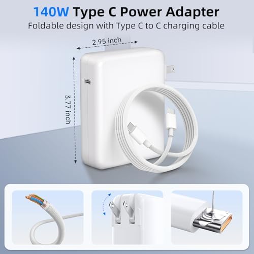 Tearplex 140W C to C Super Fast Charger,Compatible with MacBook Pro 16, 15, 14, 13 Inch, MacBook Air 13 Inch, iPad Pro 2021/2020/2019/2018, Lenovo and All Type C Devices White — view 5