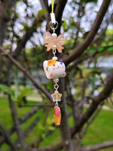 Gracayfr Cat Phone Charm Cute Beaded Phone Charm Accessories Bow Kawaii Y2K Kpop Trendy Cell Phone Charm Bag Keychain For Women Teen Girls White - Thumbnail 3