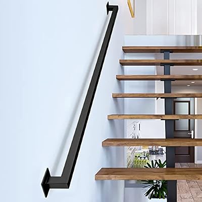 4FT Black Iron Hand Railing, Sturdy Safety Staircase Handrails Wall Mount, 500lbs Load Capacity Industrial Iron Railing Pipe Handrail for Indoor Stairs, Outdoor Deck Loft Porch, Non-Slip and Rust