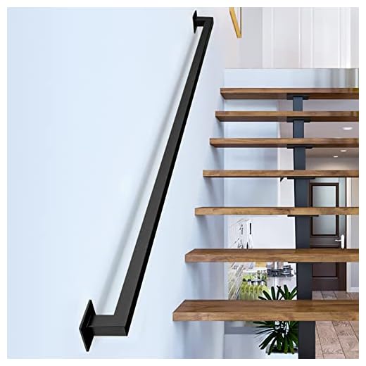 3FT Black Iron Hand Railing, Sturdy Safety Staircase Handrails Wall Mount, 500lbs Load Capacity Industrial Iron Railing Pipe Handrail for Indoor Stairs Outdoor Deck Loft Porch, Non-Slip and Rust