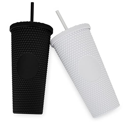 Sursip 24 Oz Studded Tumbler With Lid And Straw, Reusable Double Walled Insulated Travel Tumblers. Plastic Acrylic Pastel Colored Cups For Iced Coffee Smoothie,Bpa Free, Wide Mouth For Easy Cleaning #TOP1