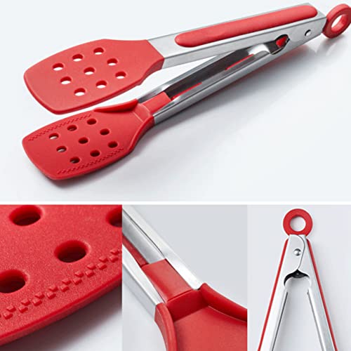 Daily Kisn 9 Inch Kitchen Tongs, Cooking Tongs With Slotted Silicone Tips And Stainless Steel Handle, Non Stick Heat Resistant Tongs For Cooking, Buffet, Salad Serving (9", Red) #TOP6