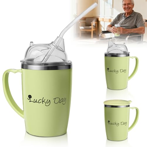 SGZIOO Schnabeltasse Senioren 350ml 3-in-1 Schnabelbecher Senioren Sippy Cup Adult Becher für Ältere Menschen Auslaufsichere Trinkbecher mit Griffen & 30cm Stroh Dysphagie-Tassen für Erwachsene