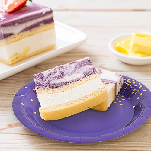 Simbago 50Pcs Round Purple Gold Disposable Plates, 7 Inch Dots Paper Party Plates For Most Celebration Parties. #TOP5