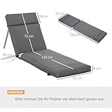 Outsunny 2er Set Auflage für Sonnenliege, Flammhemmend Liegenauflage mit Bänder für Gartenliege 8cm dick Polsterauflage Liegestuhl Kissen für Gartenmöbel, Deckchair 196x55x8 cm Dunkelgrau NUR Kissen