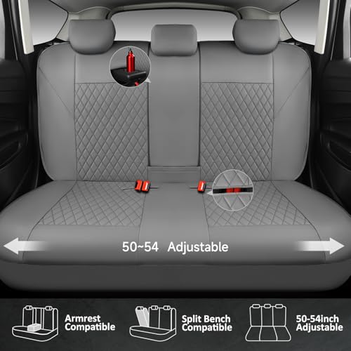 Image of CAR PASS Quilting Faux Leather Seat Covers Full Set, Waterproof Deluxe PU Premium Auto Seat Cover, Breathable Seat Covers Universal Fit for Most Sedan SUV Van Small Truck, Airbag Compatible All Gray