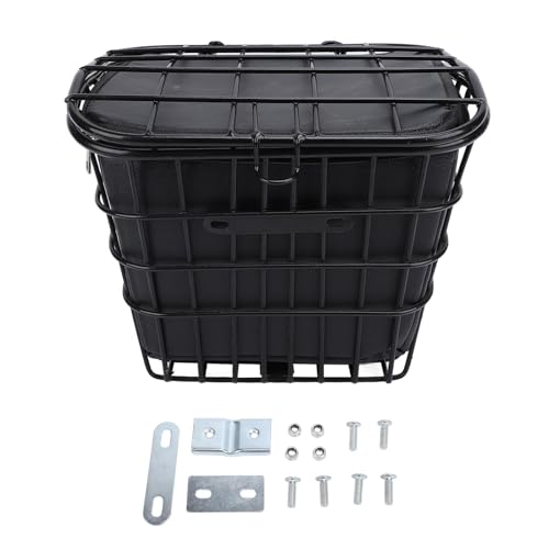 Bike Basket with Black Liner Bag Water Metal Bike Front Storage Basket for Electric Scooter and Electric Bike Iron Material Black Color