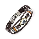 Hifunny Turkey Evil Eyes leather Bracelet Multi-Layer Evil Eyes braided Bracelet for Women Men Adjustable Blue Eye Beaded Bracelet Jewelry(Brown)