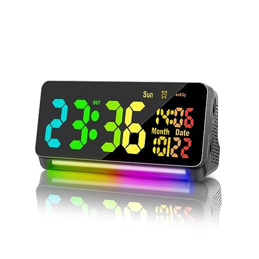 120db Super Loud Alarm Clocks for Heavy Sleepers adults , 15 Wake Up Sounds Alarm Clock for Heavy sleepers , 7 Color Night Light, Dynamic RGB Color , 0-100% Dimmer, Snooze, DST , Large LED Display