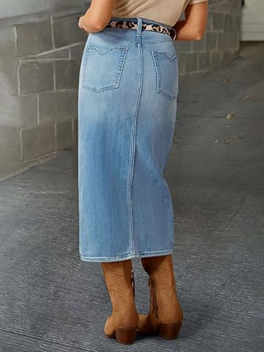 Flamingals Straight High Rise Vintage Zipped up Wash Split Thigh Midi Denim Skirt Without Belt2