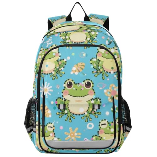 EtherSpher cute kid backpacks for girls 8-12： lightweight bookbag for women in assorted colors - Fake Sequin Glitter Blue Frog
