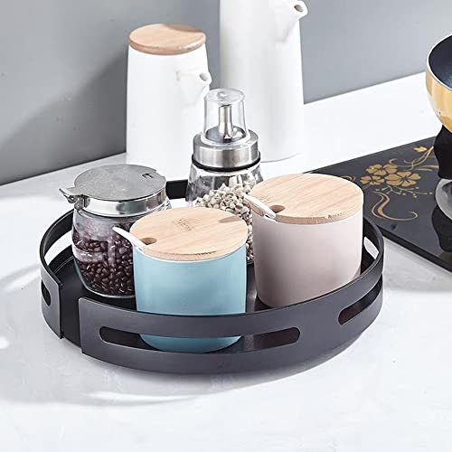 HXSM Küchenregal Drehbares Gewürzregal Multifunktions Lazy Susan Drehteller Gewürzhalter Küchenschrank Gewürzkarussell Küchen Organizer Schwarz/Silber (Color : Black, Size : 20cm) Cover
