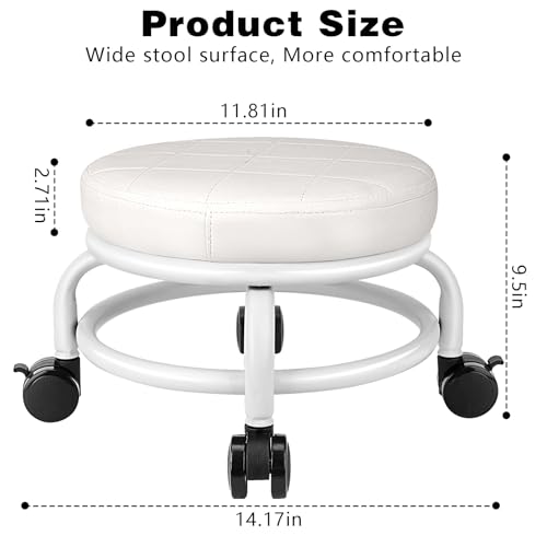 LWADALN Banqueta de rolo baixo banco de rodinhas de altura baixa assento de couro sintético pequeno