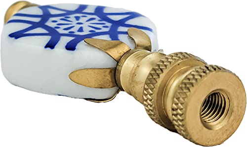 Image of Royal Designs, Inc. Crackled Oval Disk Blue & White Accent Finial for Lamp Shade, F-5304PB-1, Polished Brass - Pack of 1