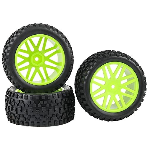 Rowiz Rc Tires, 2Pcs Front And 2Pcs Rear Green Wheel Rim Rubber Tires For 1:10 Rc Off-Road Buggy Traxxas Bandit Tornado Team Associated Kyosho Hsp Tamiya #TOP5