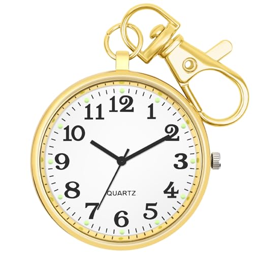 Image of Minimalist Ultra Thin Open Face Quartz Pocket Watch with Key Buckle Unisex Portable Unisex Pocket Watch