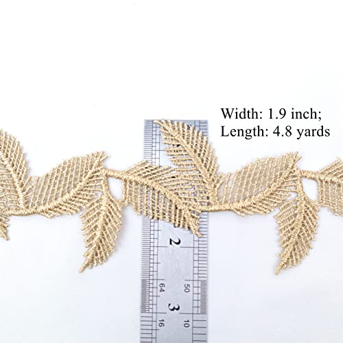 Gold Lace Trim Venice Gold Lace Ribbon Metaillic Embroidery Lace Leaf Craft Lace For Sewing, Cake Fringe, Wedding Bridal Dress #TOP1