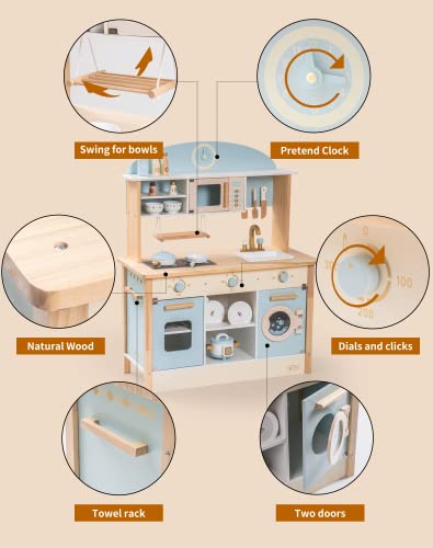Robud Kids Kitchen Playset Wooden Kids Play Kitchen Set Pretend Play For Toddlers Boys Girls #TOP4
