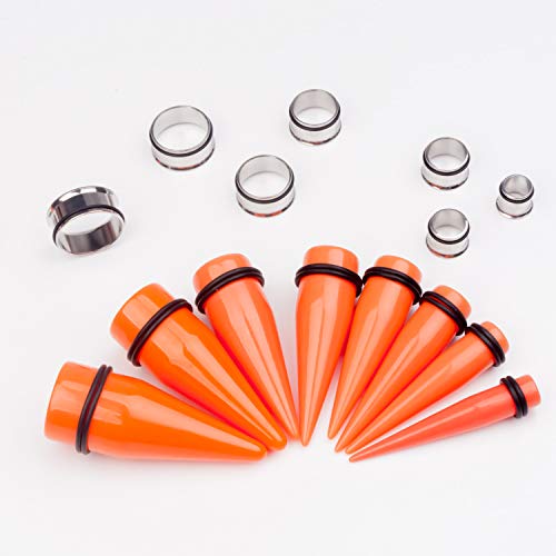 Cabbe Kallo 32 Pcs 00G - 1 Inch Taper Kit Gauge Ear Stretching Kit Stainless Steel Tapers Tunnels Plugs Piercing Jewelry, Orange #TOP1
