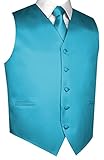 Best Tuxedo Men's Formal, Homecoming, Tuxedo, Wedding, Prom, Cruise Vest, Tie & Hankie Set in Turquoise - L