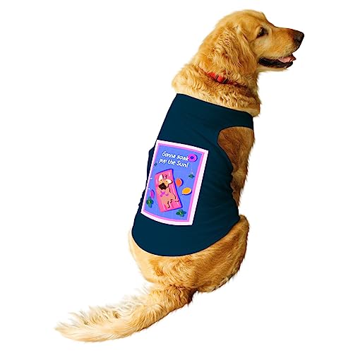 Image of Ruse Gonna Soak Pup the Sun Printed Dog Round Neck Sleeveless Vest Tank T-Shirt /Tees Apparel /Clothes /Tees Gift for Dogs((Navy / /XXS (Chihuahuas, Papillons)