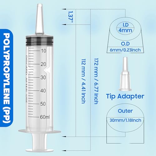 Image of 60ml /cc Syringes with Tube 40 Inch Handy Plastic Tubing and Adapter Tip | for Liquid, Refilling Measuring, Dispensing Watering, Plant Irrigation, Feeding Pets, Oil or Glue Applicator