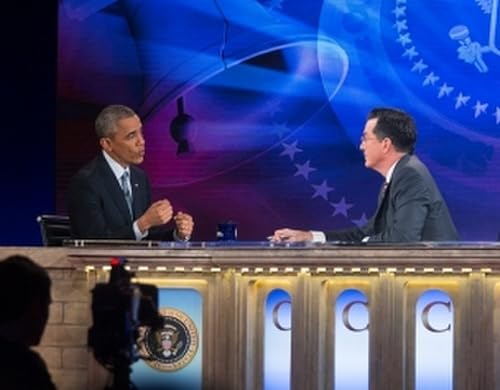 History Galore 24"x36" Canvas, A conversation between U.S. President Barack Obama and Stephen Colbert held at Lisner Auditorium in 2014 - Gallery Print