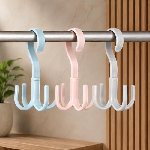 Image of Heda Multi-Function 360 Rotatable 4-Claw Hook Hangers | Space Saving Closet Organizer for Clothes, Bags & Accessories | Multicolor (3)