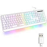 KLIM Chroma Gaming Tastatur QWERTZ DEUTSCH mit Kabel USB + Langlebig, Ergonomisch, Wasserdicht, Leise Tasten + RGB Gamer Tastatur für PC Mac Xbox One X PS4 Tastatur + Neue 2022 Version + Weiß
