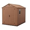 Keter darwin 6×8 resin outdoor storage shed kit perfect to store patio furniture garden tools bike accessories beach chairs and lawn mower brown  urban country home decor