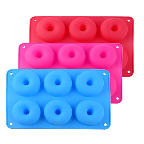 3-Pack Silicone Donut Baking Pan of 100% Nonstick Silicone, 100% Non-Stick Full-Sized Safe Baking Tray Maker Baking Pan for Cake Biscuit Bagels Muffins- Heat Resistance