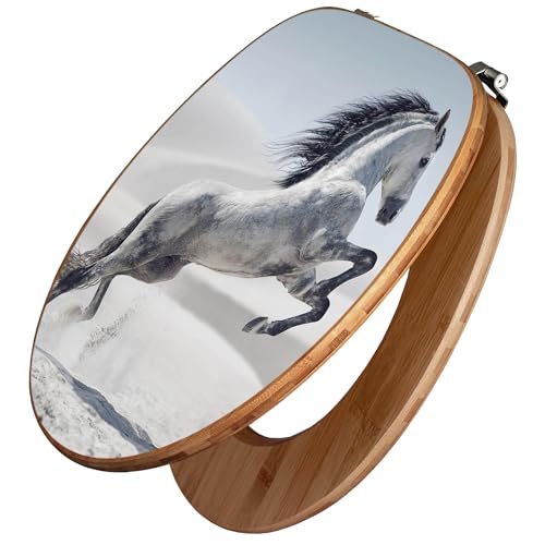 banjado Design WC Sitz Bambus 45x37,5cm / Toilettendeckel Holz/hochwertiger Toilettensitz/Bambus-Toilettendeckel für alle gängigen Toiletten - Wildes Pferd
