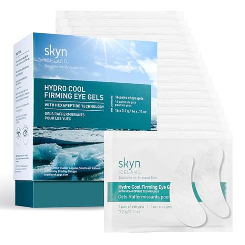Skyn ICELAND Hydro Cool Firming Under Eye Patches, Instant Cooling for Puffy, Tired Eyes with Peptides and Coenzyme Q10, 10 Minute Treatment, Vegan, All Skin Types, 16 Pairs