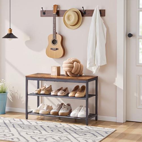 HOOBRO Shoe Bench, 3-Tier Narrow Entryway Bench with Seat, Shoe Rack