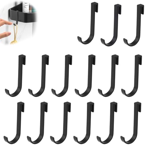 LINTRA 15 Pièces Crochet Douche, Amovibles Crochet Porte Serviette, Alliage D'aluminium 3 mm Patère Salle de Bain, Noir Accessoire Douche, pour Salles de Bain, Cuisines et Chambres