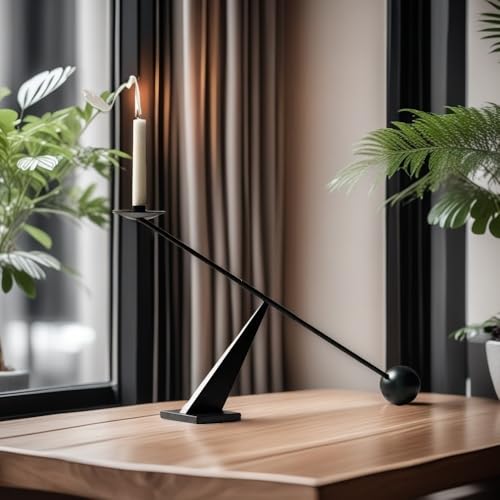 Modern Geometric Metal Candle Holders, Black Long Candlesticks for Table