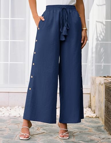 GRACE KARIN Women's Summer Wide Leg Pants High Waisted Palazzo Pants Caual Flowy Beach Trousers with Pockets2