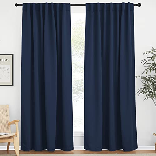 NICETOWN Vertical Blinds Window Curtain Panels - (Navy Blue Color) 62 by 84 inches, Set of 2 Panels, Energy Saving Blackout Curtains for Hall Room Nav