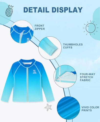 Image of BesserBay Baby Toddler Kids Rashguard Top UPF 50+ Long Sleeve Swim Shirt Zip Up Thumb Holes UV Jacket 12 Months-6 Years