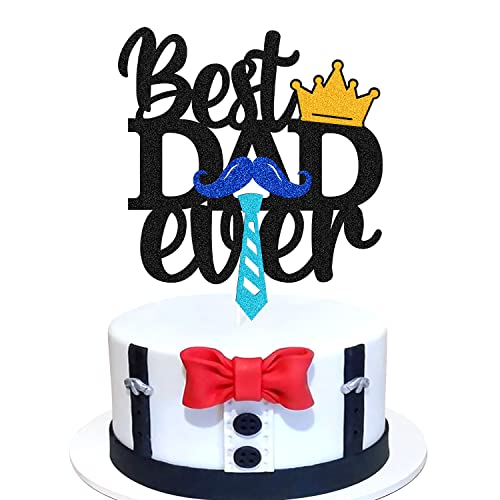 Happy Father’s Day Cake Topper Best Dad Ever Cake Decoration We Love You Daddy Father’s Day Theme Happy Fathers Day Festival Party Supplies Glitter Black