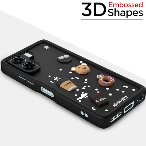 Image of Outlouders Back Cover for Oppo A6X 5G | 3D Cartoon Bear Cute Fun Silicone Full Body Protection Bumper Case (Black)