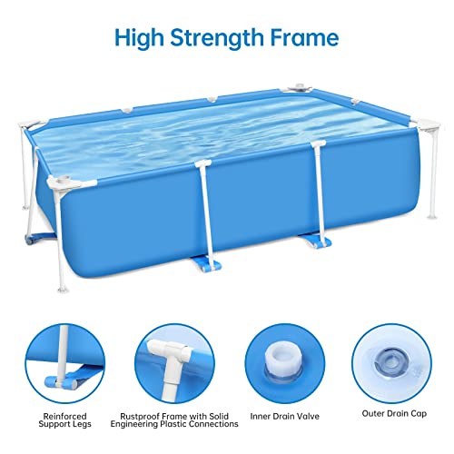 Jojoka Above Ground Pool Set 9.8' X 6.6' X 26" Rectangular Frame Swimming Pool 872 Gallons, Outdoor Backyard Family Pool, Corrosion & Puncture Resistant With Water Cup Holder #TOP5