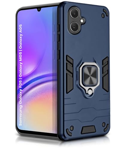 Image of WOW IMAGINE Shock Proof Back Case Mobile Cover for Samsung Galaxy F05 | Galaxy M05 | Galaxy A05 | Back Cover Case (Tough Armor | Hybrid PC + TPU | Ring Holder & in-Built Kickstand | Blue)