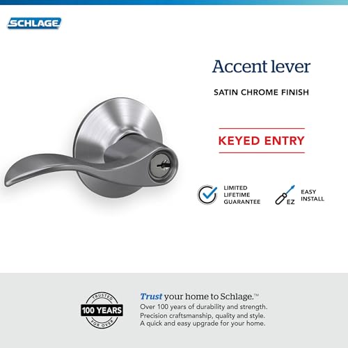 Image of SCHLAGE F51A ACC 626 Accent Keyed Lever, Satin Chrome