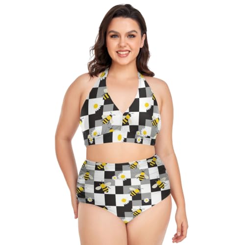 Maillot de bain 2 pièces anti-irritation et séchage rapide à carreaux noir