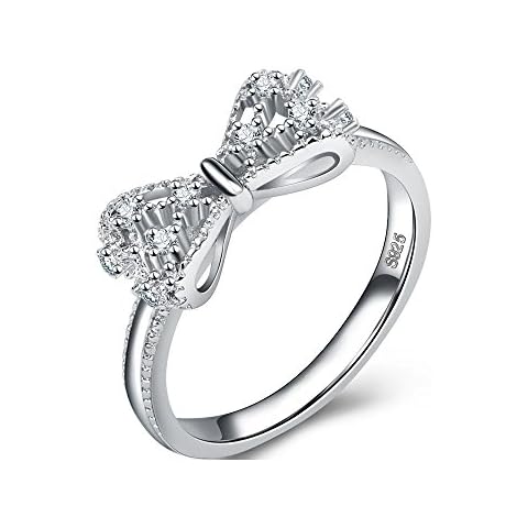 Uloveido Women's 925 Sterling Silver White Cubic Zirconia Fashion Bow Knot Eternity Ring Stylish &Trendy Nickel Free Ring X Shap Ring Size O Y383 Cover