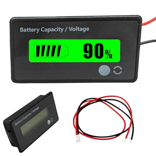 12V 24V 36V 48V Car Battery Meter, Lead-Acid Lithium-ion Battery Capacity Voltage Meter with Alarm...